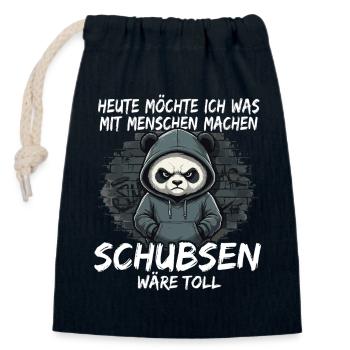Grimmiger Panda – Sarkastisches Schubsen - Verschließbarer Geschenkbeutel aus Baumwolle (14x20cm) - Navy - Vorne