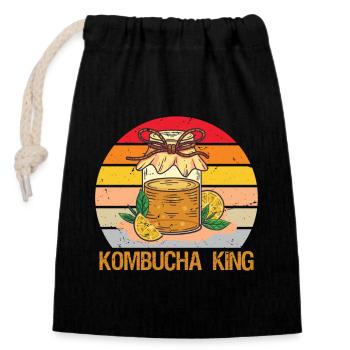 Kombucha King - Verschließbarer Geschenkbeutel aus Baumwolle (14x20cm) - Schwarz - Vorne