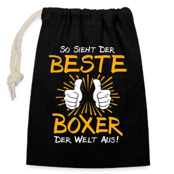 Boxer Geschenkidee - Verschließbarer Geschenkbeutel aus Baumwolle (14x20cm) - Schwarz - Vorne