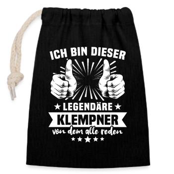 Klempner Legende - Verschließbarer Geschenkbeutel aus Baumwolle (14x20cm) - Schwarz - Vorne