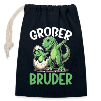 Big Brother Dinosaur Dino Sibling Motif - Closable cotton gift bag (14x20cm) - navy - Front
