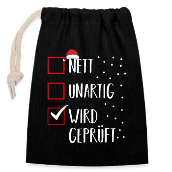 Santa Claus Christmas Time Naughty Christmas - Closable cotton gift bag (14x20cm) - black - Front
