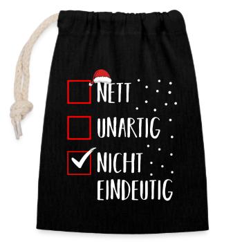 Santa Claus Christmas Time Naughty Christmas - Closable cotton gift bag (14x20cm) - black - Front