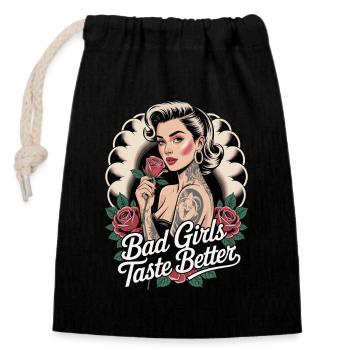 Les mauvaises filles ont meilleur goût Tatouage rockabilly Pin-up - Sac cadeau en coton avec cordon (14 x 20 cm) - noir - Devant