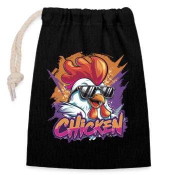 Cool Chicken with Sunglasses Colorful - Closable cotton gift bag (14x20cm) - black - Front