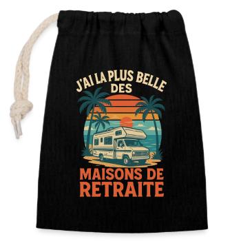 Maison de retraite camping car vintage - Sac cadeau en coton avec cordon (14 x 20 cm) - noir - Devant