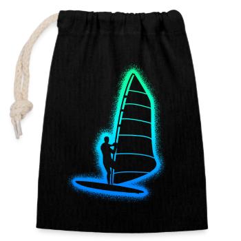 Windsurfen Windsurfer Kinder Herren Windsurf - Verschließbarer Geschenkbeutel aus Baumwolle (14x20cm) - Schwarz - Vorne