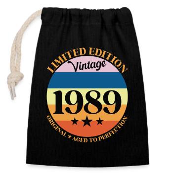 1989 Vintage Birthday Gift 89 - Closable cotton gift bag (14x20cm) - black - Front