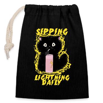 Energy Drink Sipping Lightning Daily - Verschließbarer Geschenkbeutel aus Baumwolle (14x20cm) - Schwarz - Vorne