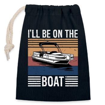 Boating Lover Sailing Pontoon Power Boat I'll Be  - Verschließbarer Geschenkbeutel aus Baumwolle (14x20cm) - Navy - Vorne