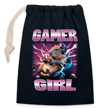 Funny Gaming Gamer Capybara - Closable cotton gift bag (14x20cm) - navy - Front