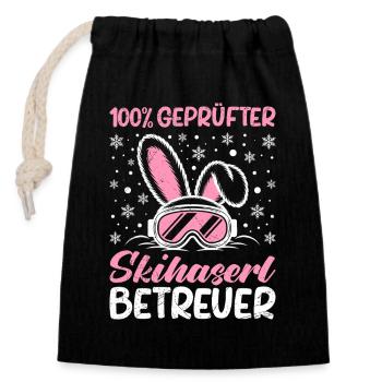 Skieur 100 % SUPERVISEUR SKIEUR CERTIFIÉ DRÔLE - Sac cadeau en coton avec cordon (14 x 20 cm) - noir - Devant