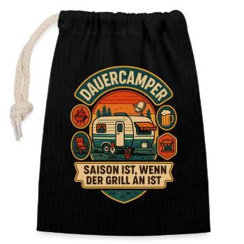 dauercamper grill spruch camping, geschenkidee - Verschließbarer Geschenkbeutel aus Baumwolle (14x20cm) - Schwarz - Vorne