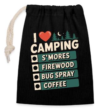 Ich liebe Camping Smores Brennholz-Insektenspray Kaffee - Verschließbarer Geschenkbeutel aus Baumwolle (14x20cm) - Schwarz - Vorne