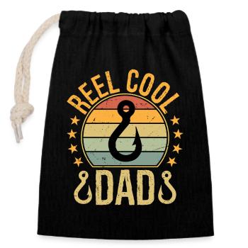 Reel Cool Dad Fishing Papa Vintage Daddy Father - Verschließbarer Geschenkbeutel aus Baumwolle (14x20cm) - Schwarz - Vorne