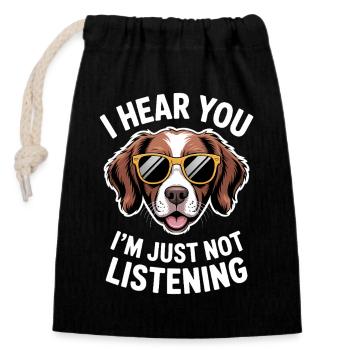 Un Brittany Spaniel dit un cadeau Brittany Spaniel - Sac cadeau en coton avec cordon (14 x 20 cm) - noir - Devant