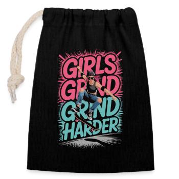 Girls Skate Grind Harder Spruch Design - Verschließbarer Geschenkbeutel aus Baumwolle (14x20cm) - Schwarz - Vorne