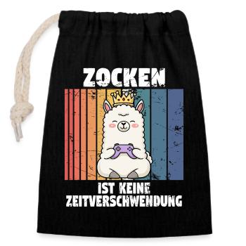 Lama zocken controller - Verschließbarer Geschenkbeutel aus Baumwolle (14x20cm) - Schwarz - Vorne