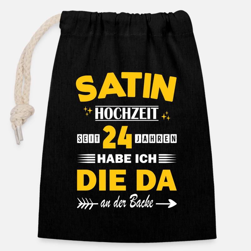Satinhochzeit 24 Hochzeitstag Jahrestag Ehemann - Verschließbarer Geschenkbeutel aus Baumwolle (14x20cm) - Schwarz