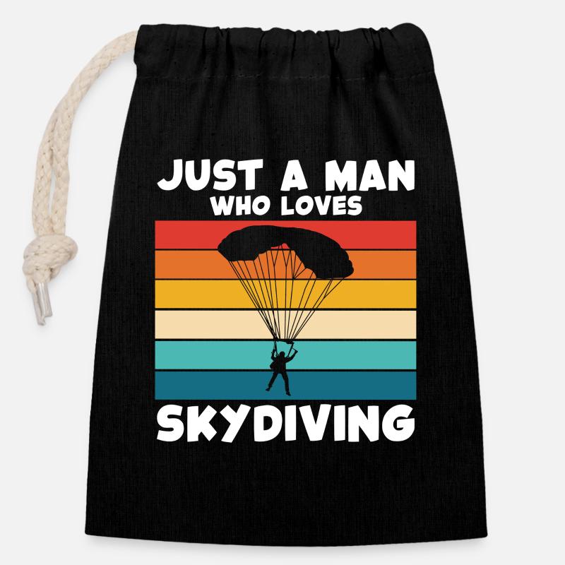 Skydiving Retro Rainbow - Closable cotton gift bag (14x20cm) - black