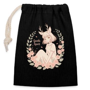 Gentle Spirit Zartes Anime Fawn Girl - Verschließbarer Geschenkbeutel aus Baumwolle (14x20cm) - Schwarz - Vorne