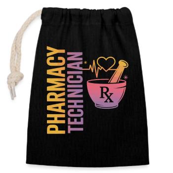 Pharmacy technician illustration - Closable cotton gift bag (14x20cm) - black - Front