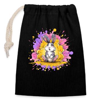 Hoppelbunny in a color shower - Closable cotton gift bag (14x20cm) - black - Front