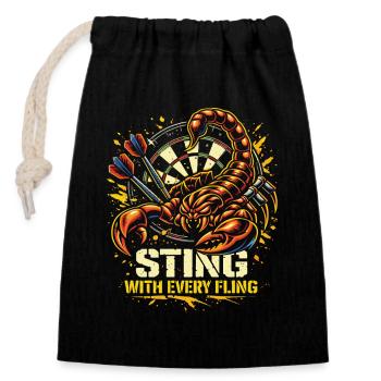 Darts | Sting with every Fling - Skorpion - Verschließbarer Geschenkbeutel aus Baumwolle (14x20cm) - Schwarz - Vorne