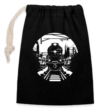 Railway Sketch - Closable cotton gift bag (14x20cm) - black - Front
