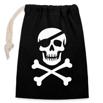Klassischer Jolly Roger Piraten Totenkopf - Verschließbarer Geschenkbeutel aus Baumwolle (14x20cm) - Schwarz - Vorne
