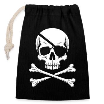 Klassischer Jolly Roger Piraten Totenkopf - Verschließbarer Geschenkbeutel aus Baumwolle (14x20cm) - Schwarz - Vorne