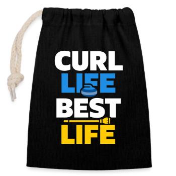 Curling, balayage drôle, cardio dur avec balai - Sac cadeau en coton avec cordon (14 x 20 cm) - noir - Devant