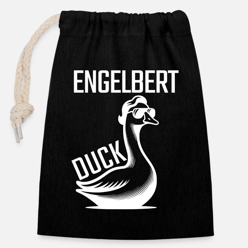 Engelbert Duck  - Verschließbarer Geschenkbeutel aus Baumwolle (14x20cm) - Schwarz