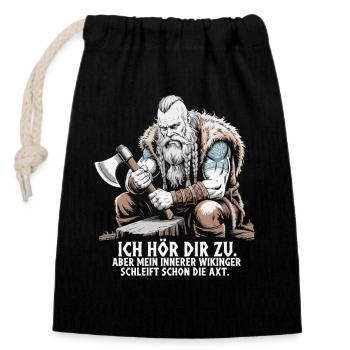 Légende viking viking marin Odin Raven Fighter - Sac cadeau en coton avec cordon (14 x 20 cm) - noir - Devant