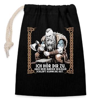 Légende viking viking marin Odin Raven Fighter - Sac cadeau en coton avec cordon (14 x 20 cm) - noir - Devant
