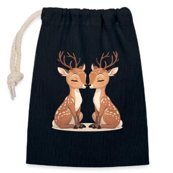 Cuddly Deer Duo Kissing Motif - Closable cotton gift bag (14x20cm) - navy - Front