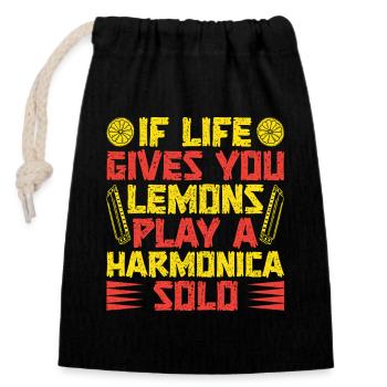 Funny Harmonica Player If Life Gives You Lemon - Verschließbarer Geschenkbeutel aus Baumwolle (14x20cm) - Schwarz - Vorne