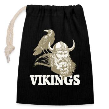 Légende viking viking marin Odin Raven Fighter - Sac cadeau en coton avec cordon (14 x 20 cm) - noir - Devant