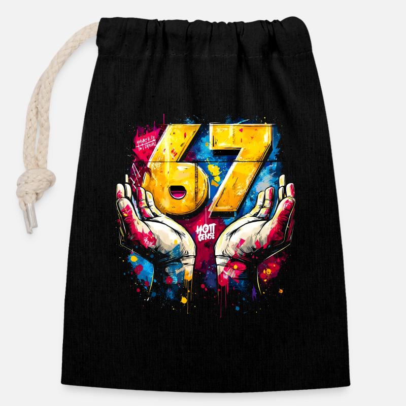 6 7 Mème du graffiti - Sac cadeau en coton avec cordon (14 x 20 cm) - noir