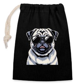 Mops - Verschließbarer Geschenkbeutel aus Baumwolle (14x20cm) - Schwarz - Vorne