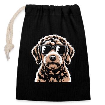 Brauner Labradoodle - Verschließbarer Geschenkbeutel aus Baumwolle (14x20cm) - Schwarz - Vorne