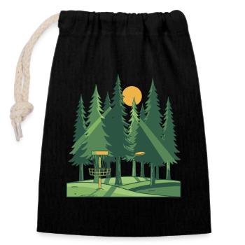 Disc Golf Forêt Coucher de soleil Scène du panier volant à disque - Sac cadeau en coton avec cordon (14 x 20 cm) - noir - Devant
