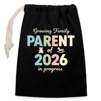 Famille en croissance – Parent de 2026 - Sac cadeau en coton avec cordon (14 x 20 cm) - noir - Devant