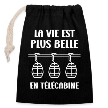 The better life in the gondola - Closable cotton gift bag (14x20cm) - black - Front
