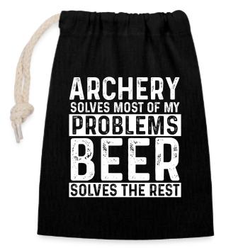 Archery Solves Most Of My Problems Beer The Rest - Closable cotton gift bag (14x20cm) - black - Front