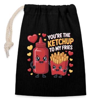 La Saint-Valentin, tu es le ketchup de mes frites - Sac cadeau en coton avec cordon (14 x 20 cm) - noir - Devant
