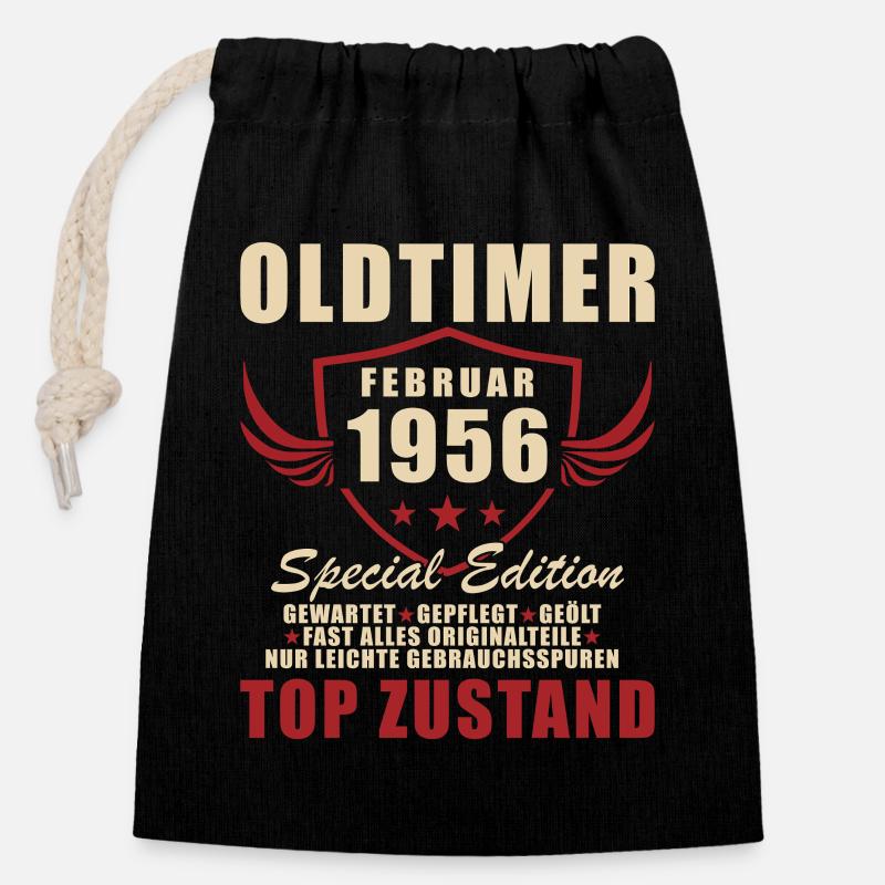 Februar 1956 Geburtstag Oldtimer 1956 - Verschließbarer Geschenkbeutel aus Baumwolle (14x20cm) - Schwarz