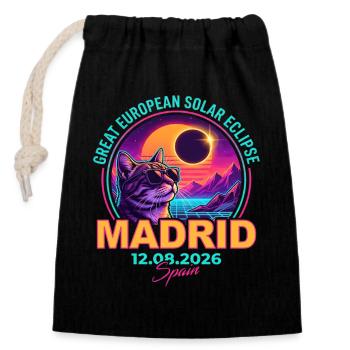 Solar Cat Madrid Eclipse 2026 - Closable cotton gift bag (14x20cm) - black - Front