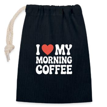 J’adore mon café du matin - Sac cadeau en coton avec cordon (14 x 20 cm) - bleu marine - Devant