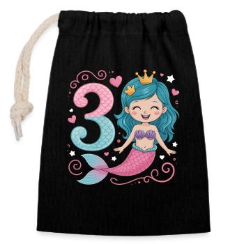 3e anniversaire de la sirène 3 ans - Sac cadeau en coton avec cordon (14 x 20 cm) - noir - Devant